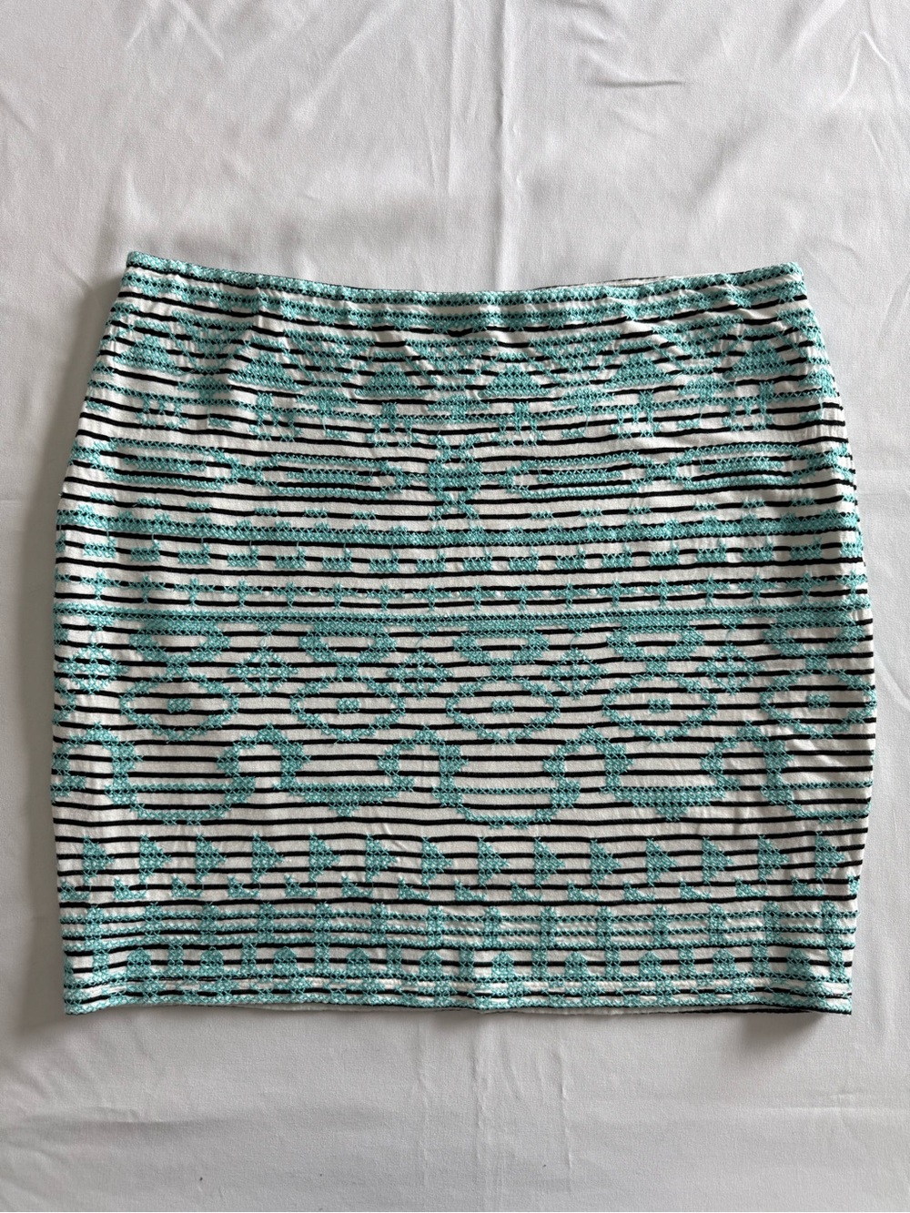 THML Embroidered Striped Knit Mini Skirt